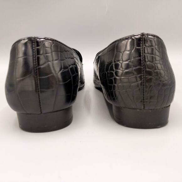 ASOS Design Mindy Mock Croc Embossed Loafers Size 5 US Black Faux Leather Flats - Picture 11 of 13